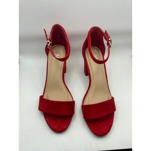 G&M Glory Red Faux Suede Ankle Strap Block Heel Sandals Womens 7M 52968